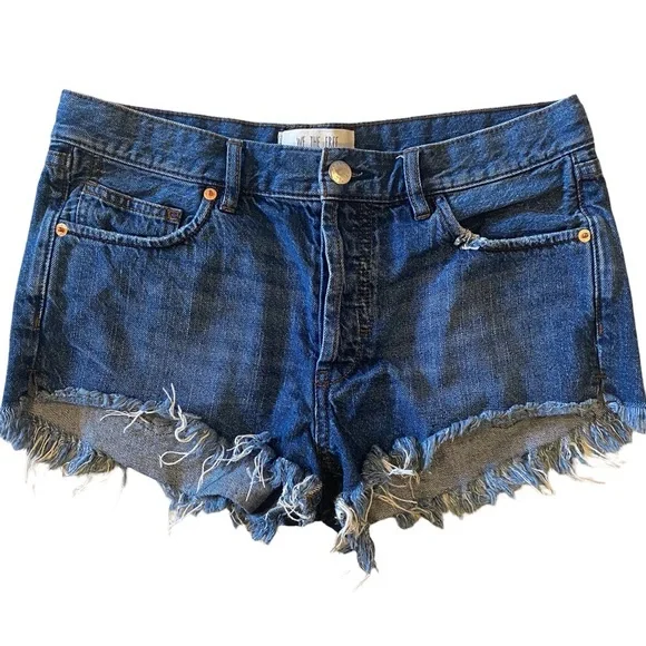 Free People x We The Free Soft & Relaxed Cut Off Frayed Hem Ocean Blue Shorts - Picture 5 of 8